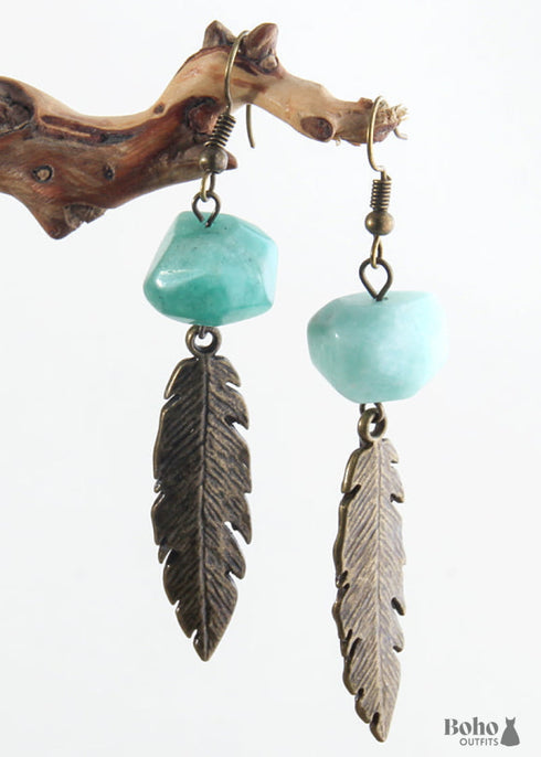 Boho Earrings, RH Dangle Earrings, Feather Jade